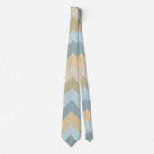 Blauwe crème Chevron strepen Stropdas (Voorkant)