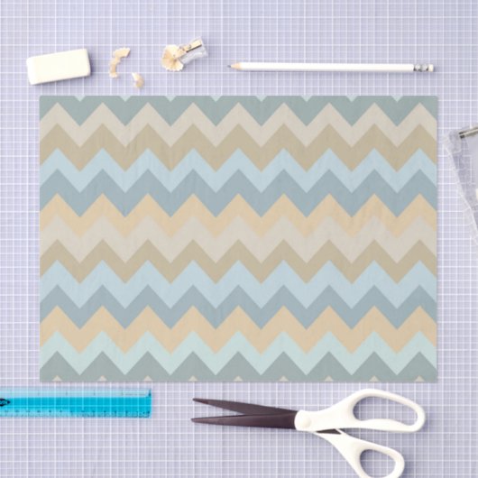 Blauwe crème Chevron strepen Tissuepapier (Craft)
