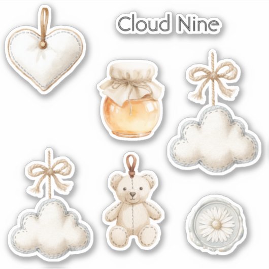 Blauwe Crème Cloud Nine Baby Shower of Gewoon Omda Sticker (Voorkant)