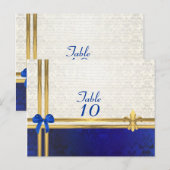 Blauwe crème damast tafelnummer (Voorkant / Achterkant)