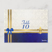 Blauwe crème damast tafelnummer (Achterkant)