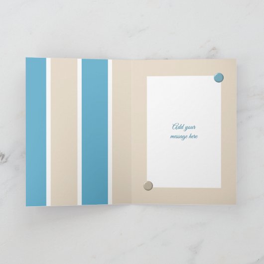 Blauwe crème en witte strepen foto's verjaardag kaart (Binnen)