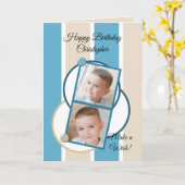 Blauwe crème en witte strepen foto's verjaardag kaart (Gele Bloem)