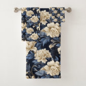 Blauwe Crème Floral Modern Bad Handdoek (Insitu)