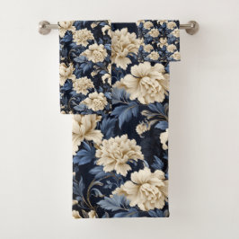 Blauwe Crème Floral Modern Bad Handdoek