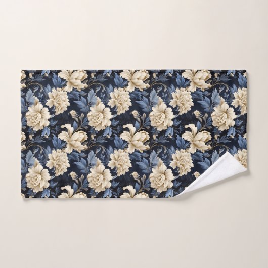 Blauwe Crème Floral Modern Bad Handdoek (Handdoek)
