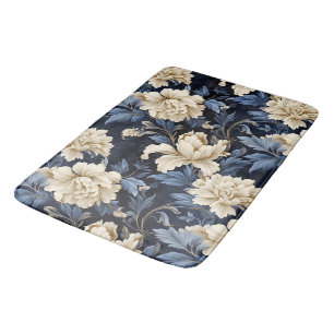 Blauwe Crème Floral Modern Badmat