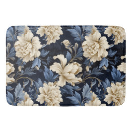 Blauwe Crème Floral Modern Badmat