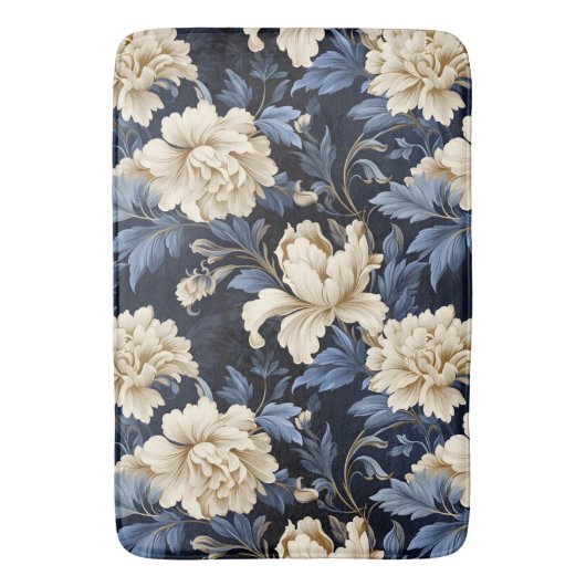 Blauwe Crème Floral Modern Badmat (Voorkant Verticaal)