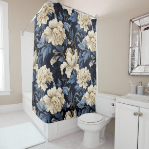 Blauwe Crème Floral Modern Douchegordijn