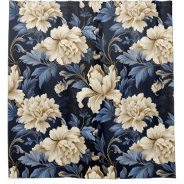Blauwe Crème Floral Modern Douchegordijn
