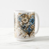  BLAUWE CRÈME GOUDEN BLOEMENHARTEN KOFFIEMOK (Voorkant rechts)