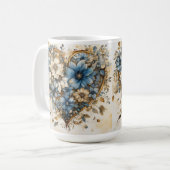  BLAUWE CRÈME GOUDEN BLOEMENHARTEN KOFFIEMOK (Voorkant links)