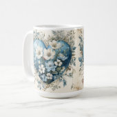  BLAUWE CRÈME GOUDEN BLOEMENHARTEN KOFFIEMOK (Voorkant links)