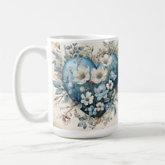  BLAUWE CRÈME GOUDEN BLOEMENHARTEN KOFFIEMOK (Links)