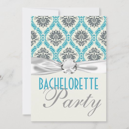 blauwe crème graydamask bachelorette kaart (Voorkant)