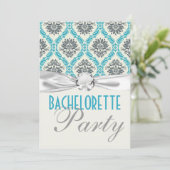 blauwe crème graydamask bachelorette kaart (Staand voorkant)