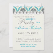 blauwe crème graydamask bachelorette kaart (Achterkant)