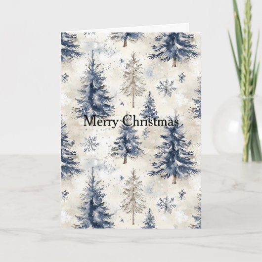 Blauwe Crème Kerstbomen Kaart (Voorkant)