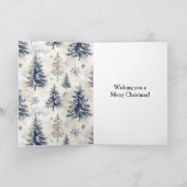 Blauwe Crème Kerstbomen Kaart (Binnen)