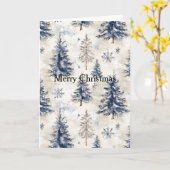 Blauwe Crème Kerstbomen Kaart (Gele Bloem)