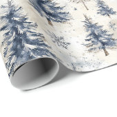 Blauwe Crème Kerstbomen Sneeuwvlokken Cadeaupapier (Rol Hoek)