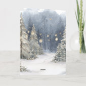 Blauwe Crème Kerstman Sneeuw Kerstbomen Kaart (Achterkant)