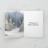 Blauwe Crème Kerstman Sneeuw Kerstbomen Kaart (Binnen)