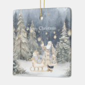 Blauwe Crème Kerstman Sneeuw Kerstbomen Keramisch Ornament (Links)