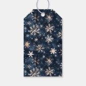 Blauwe Crème Kerstsneeuwvlokken Cadeaulabel (Achterkant)