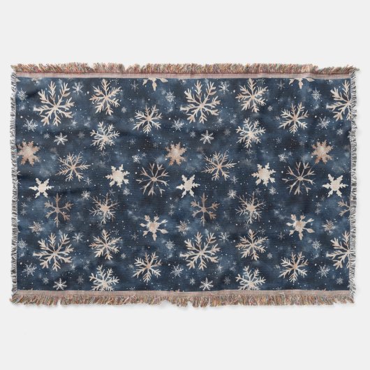 Blauwe Crème Kerstsneeuwvlokken Deken (Voorkant)