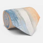 Blauwe Crème Perzik Strepen Stropdas (Opgerold)