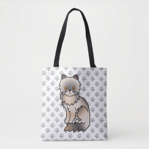 Blauwe Crème Perzische Mooie Cartoonkat & Pootjes Tote Bag
