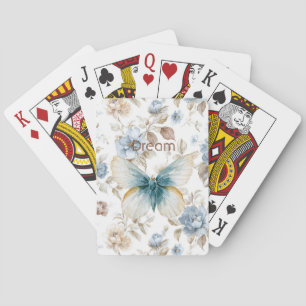 Blauwe Crème Taupe Bruine Bloemen Vlinder Pokerkaarten