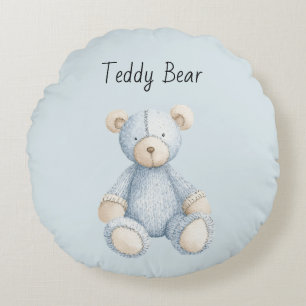 Blauwe Crème Teddybeer Rond Kussen