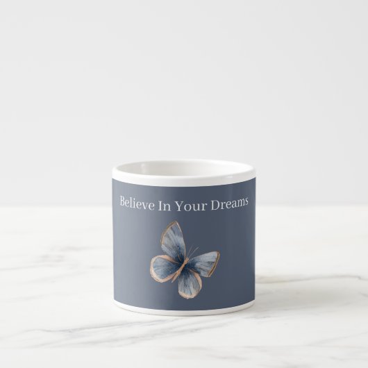 Blauwe Crème Vlinder Espresso Kop (Voorkant)