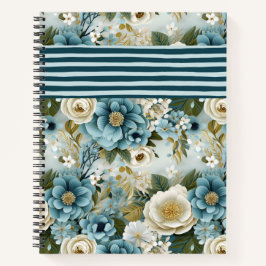  BLAUWE & CRÈME WATERVERF BLOEMEN NOTITIEBOEK