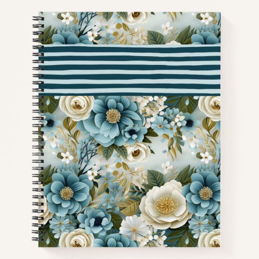  BLAUWE & CRÈME WATERVERF BLOEMEN NOTITIEBOEK (Voorkant)