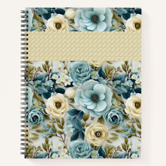 BLAUWE & CRÈME WATERVERF BLOEMEN NOTITIEBOEK
