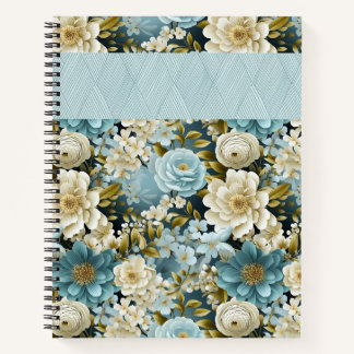 BLAUWE & CRÈME WATERVERF BLOEMEN NOTITIEBOEK