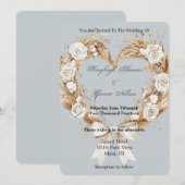 Blauwe Crème Witte Bloemen Hart Krans Trouwen Kaart (Voorkant / Achterkant)