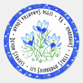 Blauwe Crocus Bruiloft Ronde Sticker