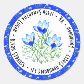Blauwe Crocus Bruiloft Ronde Sticker (Voorkant)