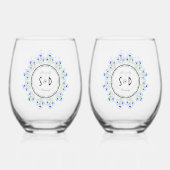 Blauwe Crocus Bruiloft Wijnglas Zonder Voet (Voorkant)