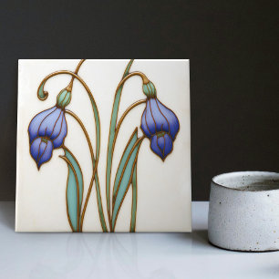 Blauwe Crocus Muur Decor Art Nouveau Art Deco Kera Tegeltje
