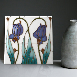 Blauwe Crocus Muur Decor Art Nouveau Art Deco Tegeltje