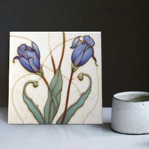 Blauwe Crocus Muur Decor Art Nouveau Art Deco Tegeltje