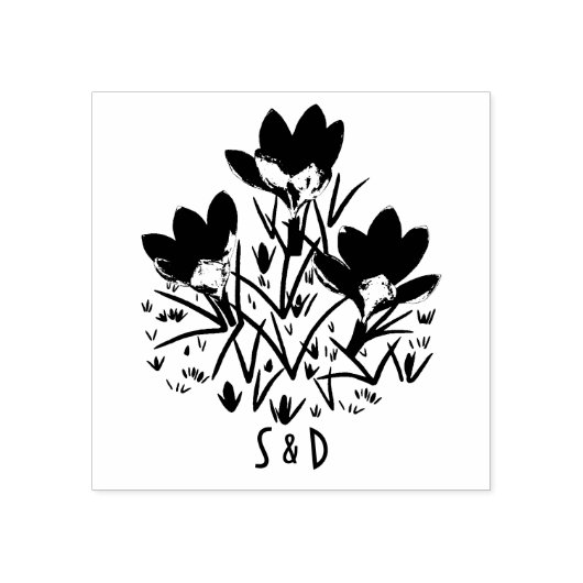 Blauwe Crocuses hout stempel (Afrduk)