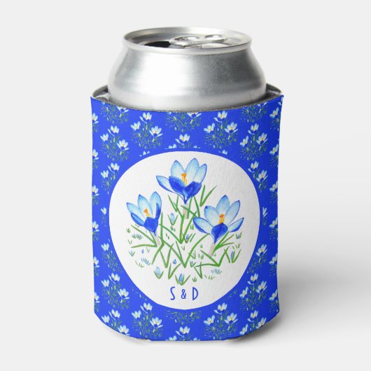Blauwe Crocussen Bruiloft Blikjeskoeler (Blikje Voorkant)