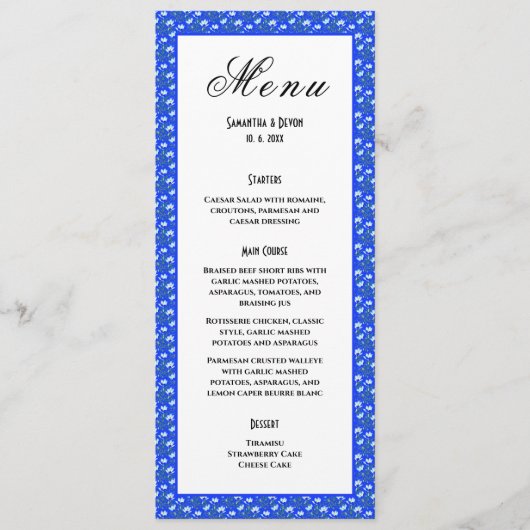 Blauwe Crocussen Bruiloft Menu (Voorkant)
